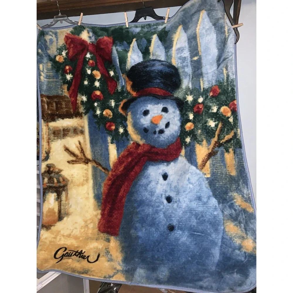 Gauthier Christmas Blanket SNOWMAN Soft Plush Fleece Throw Red Blue 50